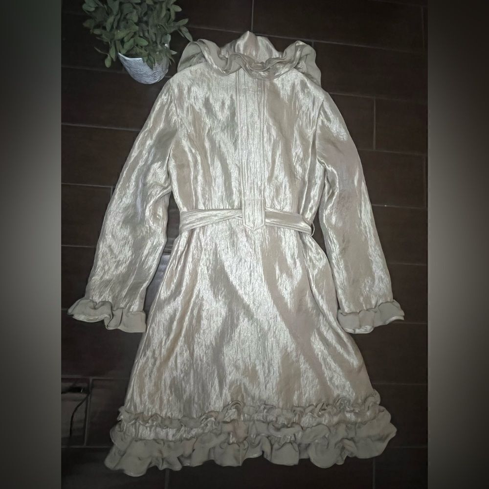 Samuel Dong shimmer champagne bubble ruffle hem coat/dress sz small - Picture 8 of 11